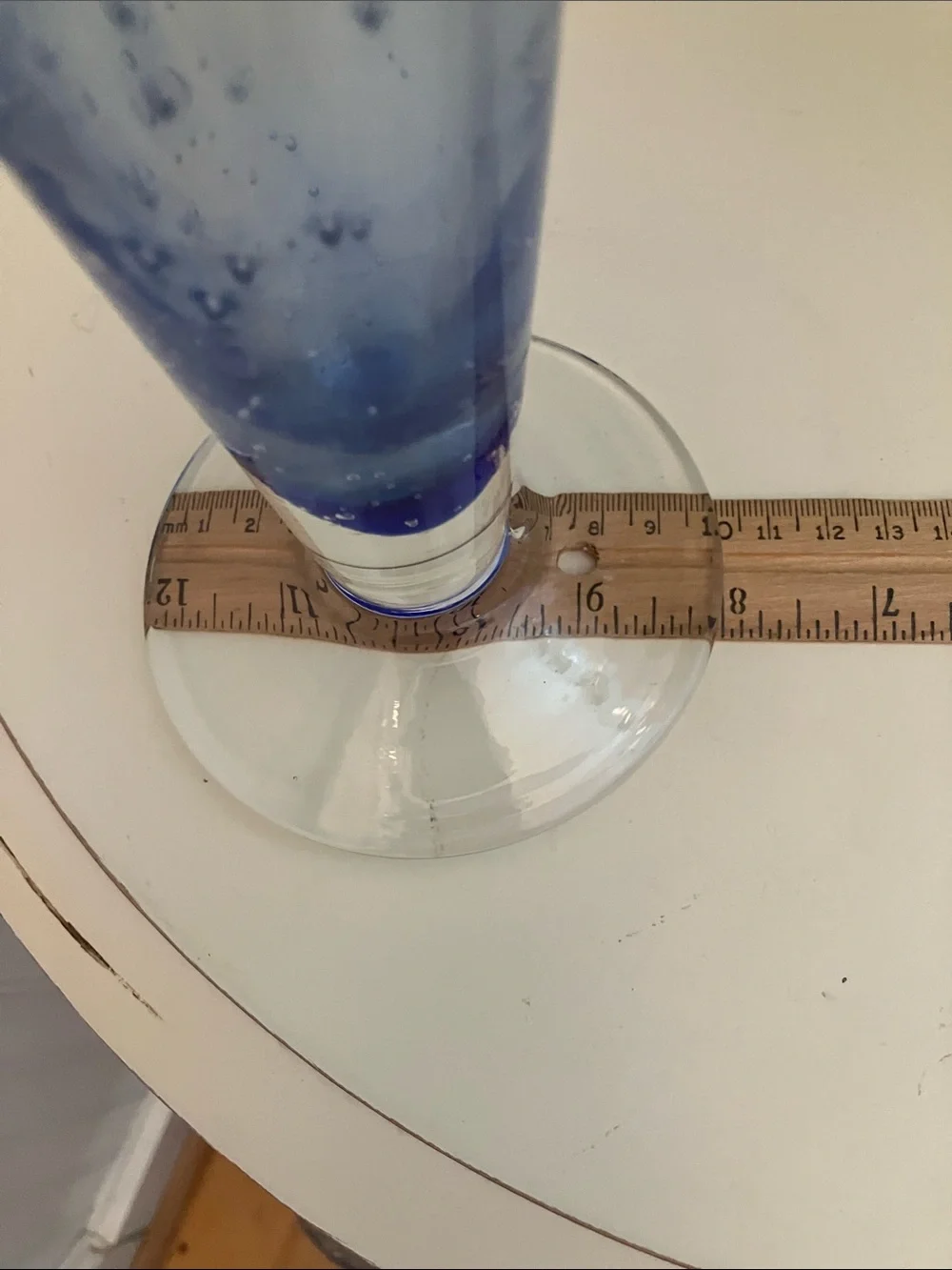 Vintage Hand Blown Cobalt Blue Footed Vase With Folded Trumpet Rim
